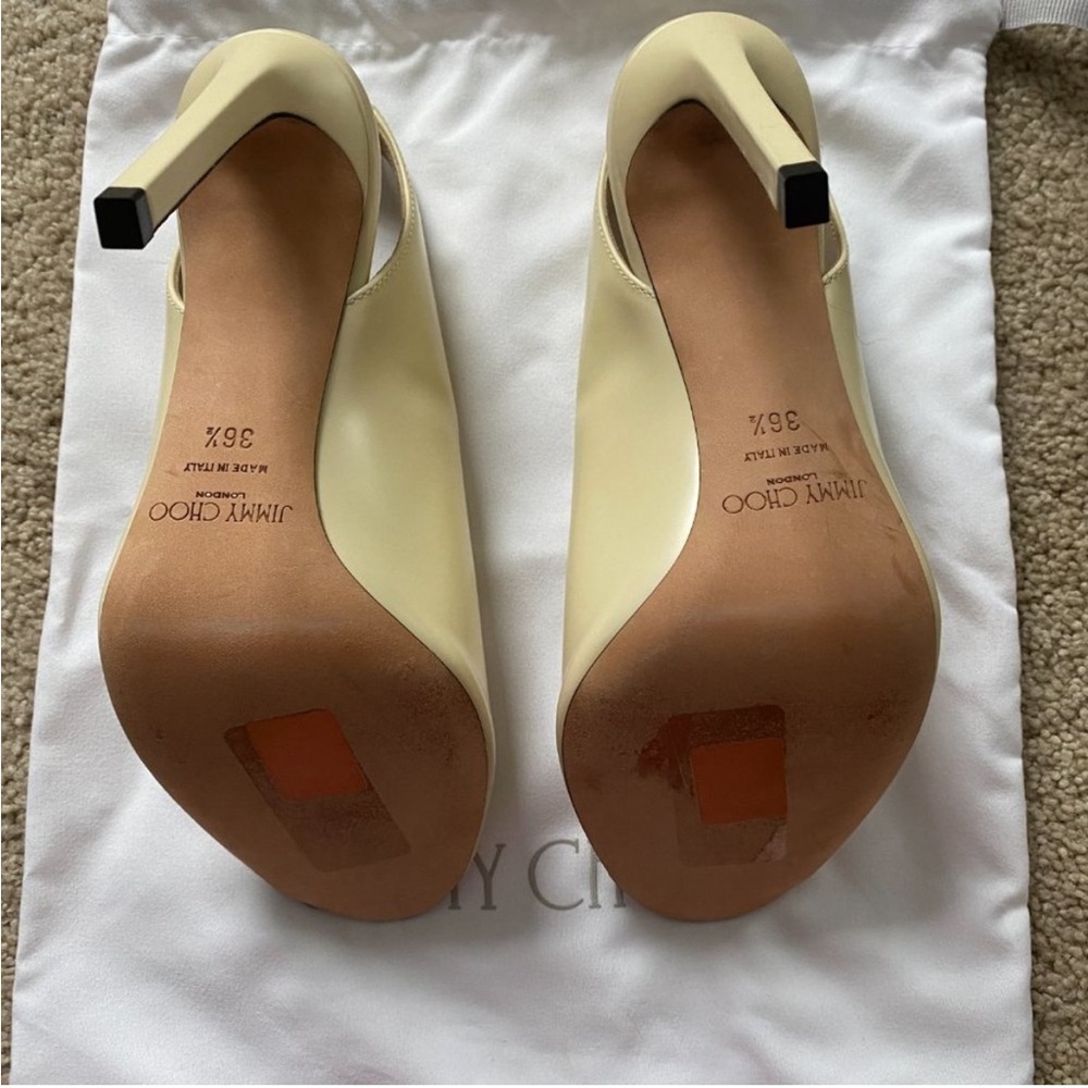 Jimmy Choo Shar Peep Toe Leather Slingback Pumps Stiletto Heel Natural Linen - Picture 7 of 8